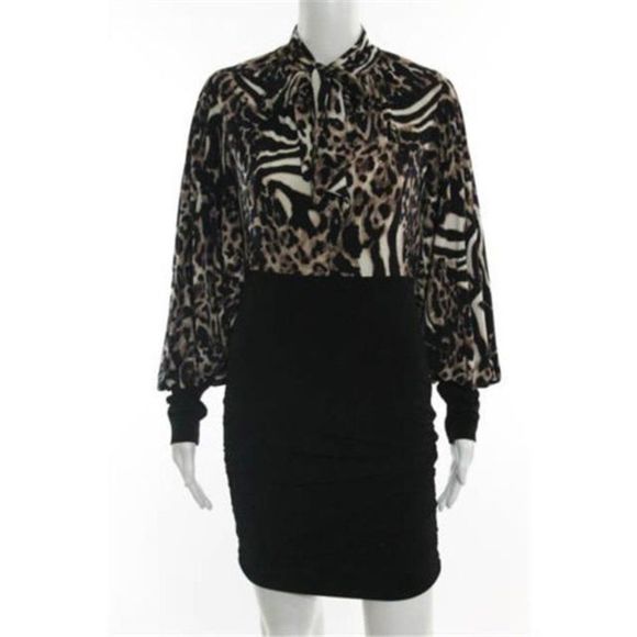 Vintage Julian Chang Multi Animal Print V Neck Long Sleeve Tunic Dress - Picture 2 of 6